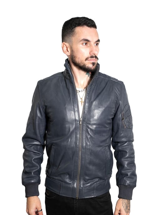 Mens Leather Varsity Bomber Jacket-Adana