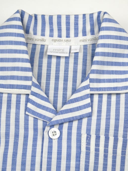 Boys Mid Blue & White Stripe Cotton Pyjama Set