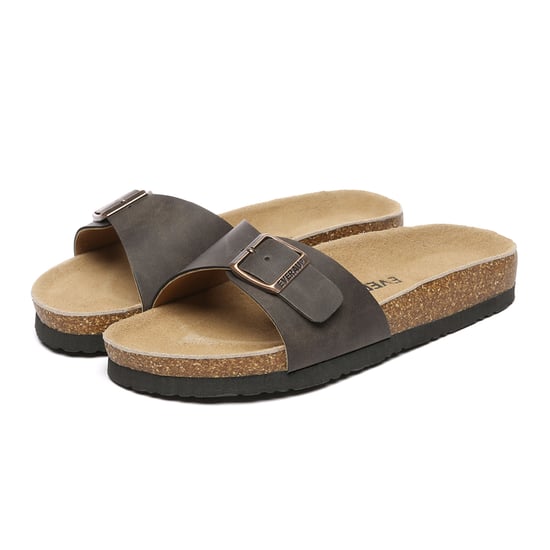 EVER AU Women Swan Leather Easy Slip-On Sandals - Brown Oiled Leather