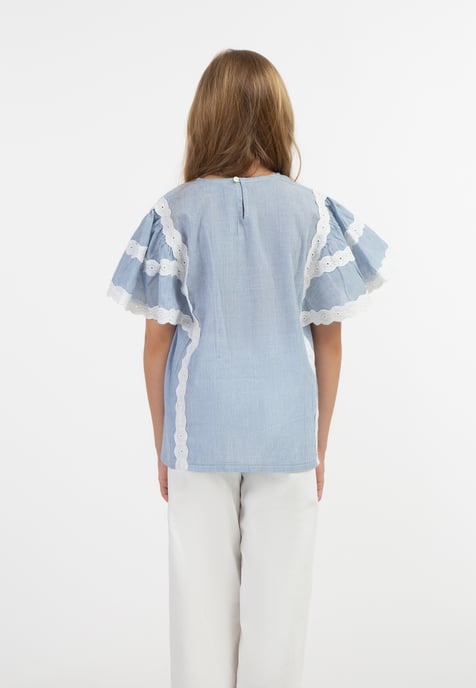 Dreimaster Blouse shirt Meisje Lichtblauwe dunne strepen - Image 4