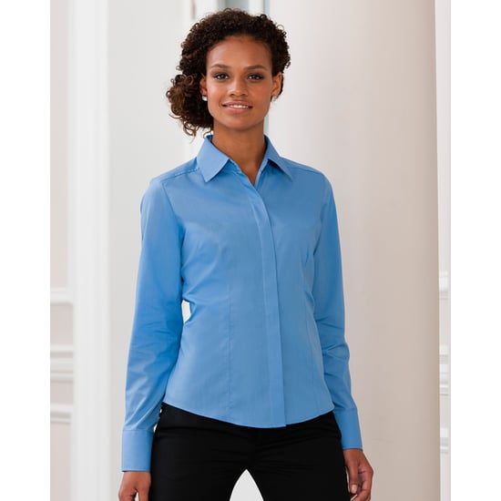 Russell Collection Ladies/Womens Long Sleeve Poly-Cotton Easy Care Fitted Poplin Shirt (Corporate Blue)