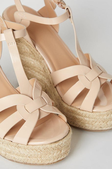 Faith: Honey T Bar High Espadrille Wedge Sandals