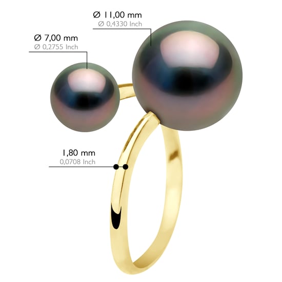 Ring Duo - Geel Goud - 2 Echte Gecultiveerde Tahiti Parels Rond 7-8 en 11-12 mm - Image 2