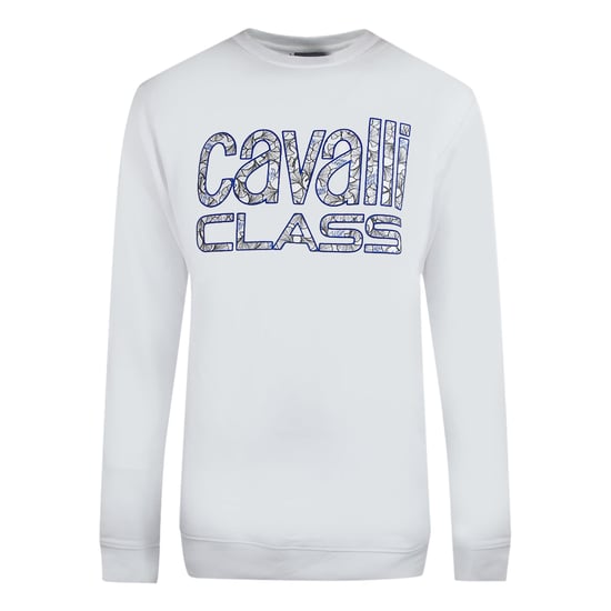 Cavalli Class Bold Floral Design White Sweatshirt
