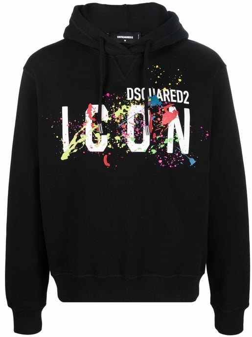 Dsquared2 Icon Spetterde Hoodie Zwart - Image 3