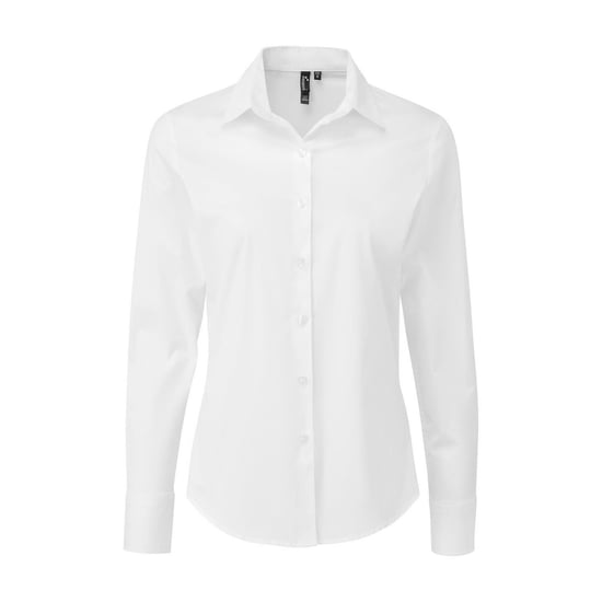 Premier Womens/Ladies Poplin Stretch Long-Sleeved Shirt (White)