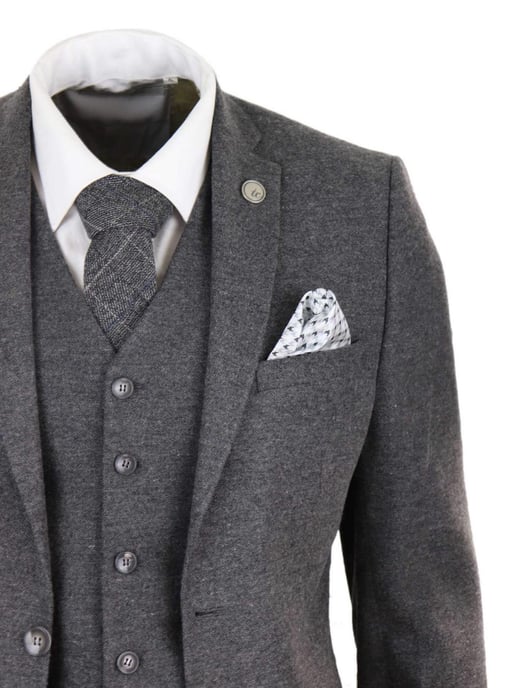 Heren 3-delig Grijs Wol Tweed Vintage Retro Pak - Image 4