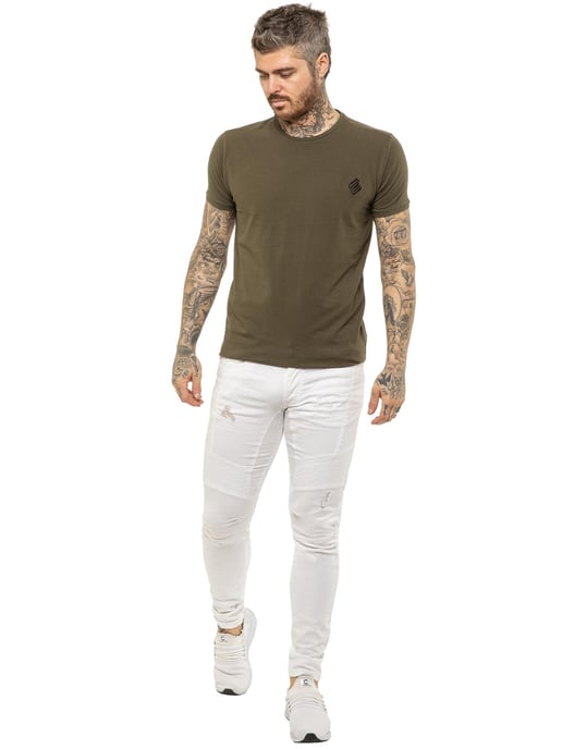 Enzo | Heren Skinny Stretch Biker Denim Jeans - Wit - Image 6