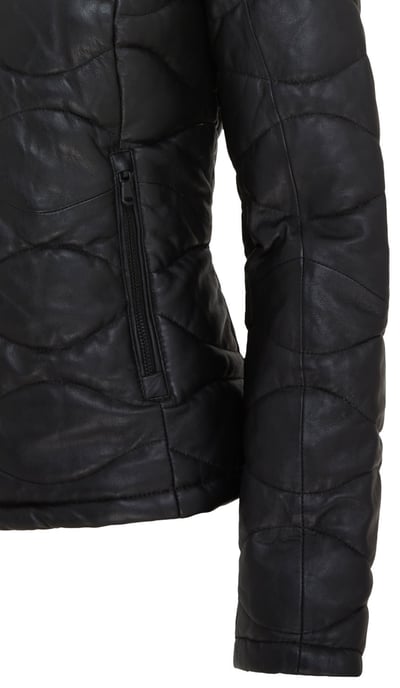 Womens Black Puffer Quilted Bomber Leather Jacket - Hamar