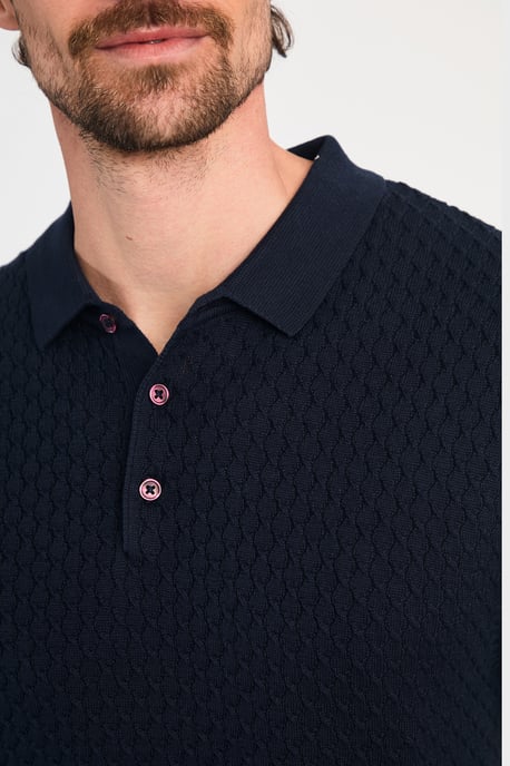 Dark Navy Cotton Short Sleeve Button-Up Polo Shirt