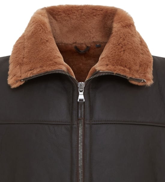 Mens Brown Aviator Shearling Bomber Gilet - Ambler