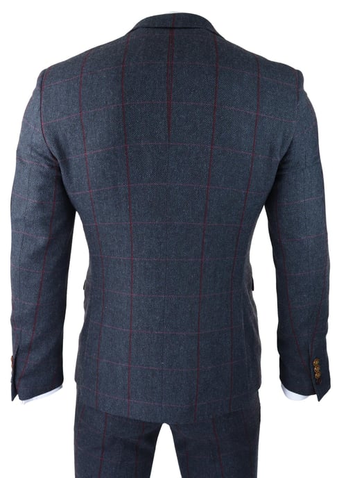 Heren Herringbone Tweed Kostuum 3-delig Marineblauw Peaky Blinders 1920s Tailored Fit - Image 6
