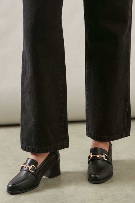 Wide Fit Lydia Snaffle Trim Apron Front Medium Heeled Loafers