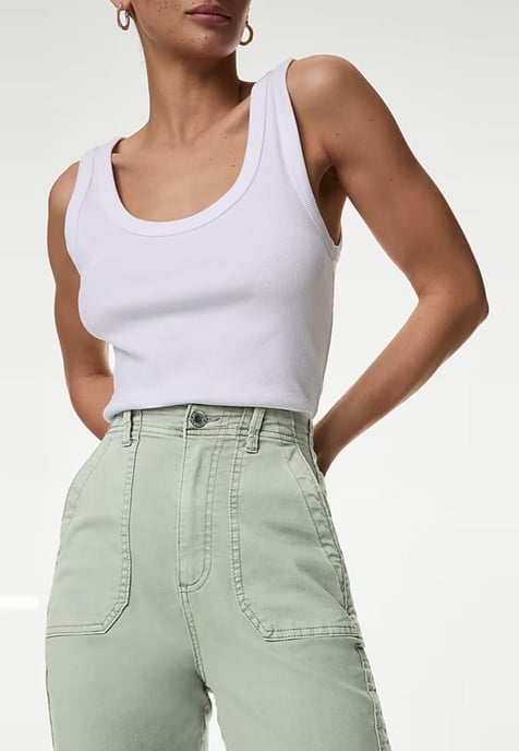 M&S Collection Dames Katoenmix Slim Fit Enkel Grazer Joggers Olijf - Image 3