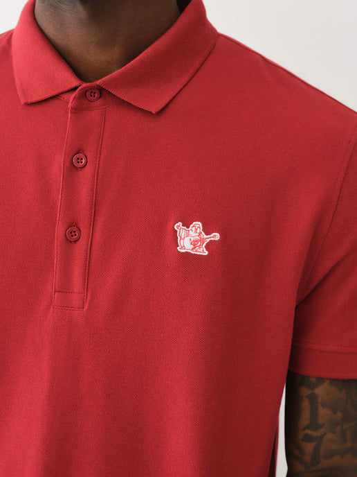 Relaxed Buddha Patch Polo in Red Dahlia