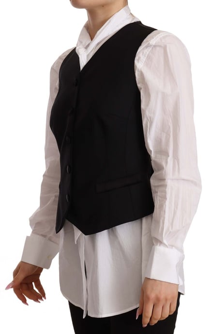Dolce & Gabbana Dames Zwarte Knopenloze Mouwloze Vest Viscose Top - Image 2