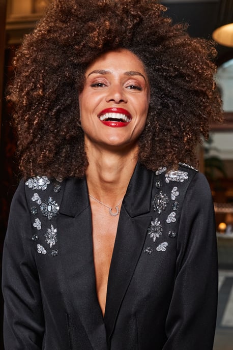 Black Embellished Shoulder Structured Blazer