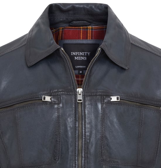 Mens Blue Classic Leather Biker Jacket - Bettles