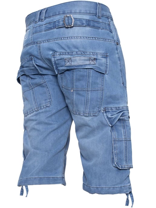 Enzo Mens Cargo Combat Denim Shorts