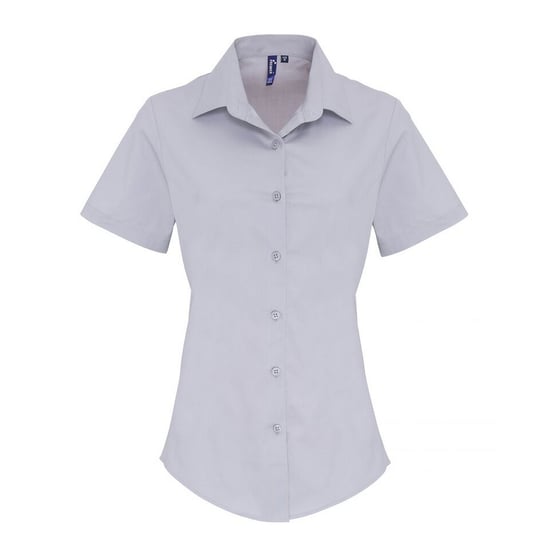 Premier Dames/dames Stretch Fit Poplin Korte Mouw Blouse (Zilver) - Image 1