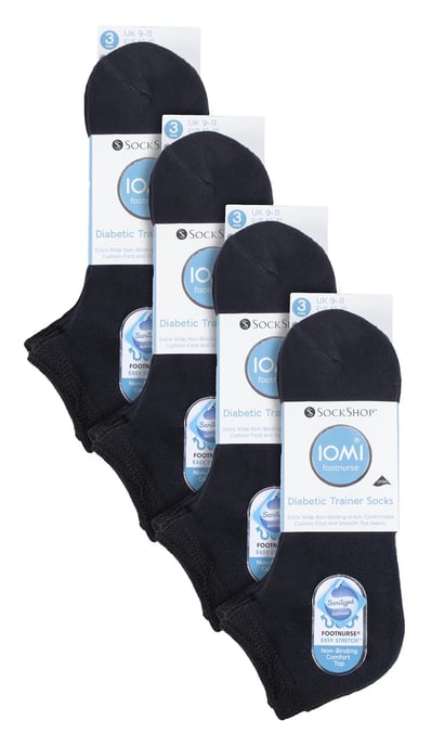 IOMI - 12 paar Gedempte Diabetische Trainersokken - Zwart - Image 2