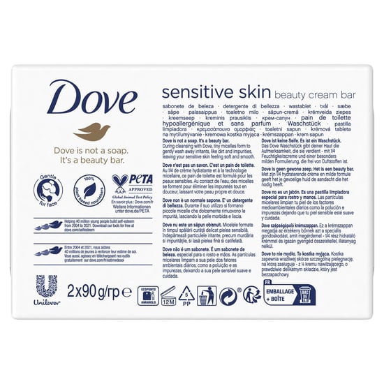 Dove Sensitive Hypoallergenic Moisturising Beauty Bar for Sensitive Skin 3x2x90g