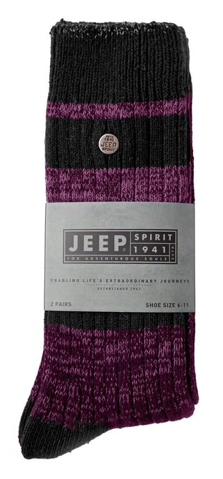 Heren Katoenen Dress Sokken | Jeep | Middelzware Gebreide Spirit Sokken, Casual Ribbelpatroon Dagelijkse Sokken - Petrol / Paars - Image 2