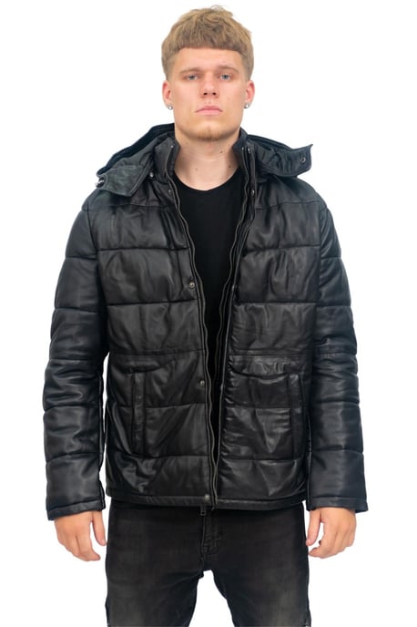 Mens Puffer Leather Bomber Jacket-Alicante