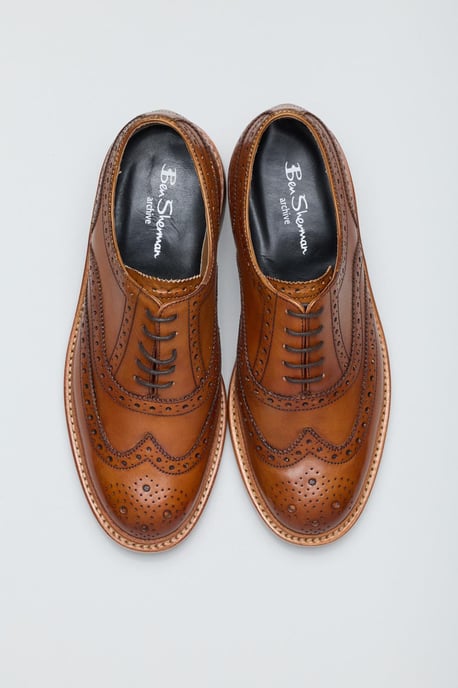 Ben Sherman Sugarman Brogue Leer Heren Tan Veterschoenen - Image 3