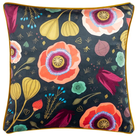 Kate Merritt Heldere Bloemen Piped Velvet Kussensloop - Image 1
