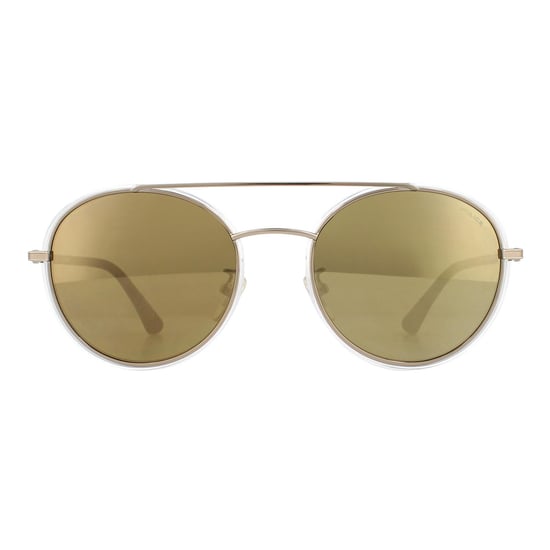 Police Round Mens Light Gold Crystal Grey Brown Gold Mirror Sunglasses
