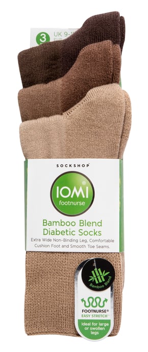 IOMI - Set van 3 extra brede bamboe diabetische sokken - Bruin - Image 2