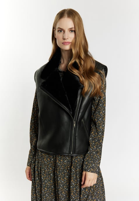 Dreimaster Leren vest Dames zwart - Image 3