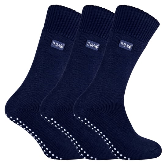 3 paar met fleece gevoerde pantoffelsokken voor heren | THMO | Ademende Crew Indoor Sokken met Grippers - Marine - Image 1