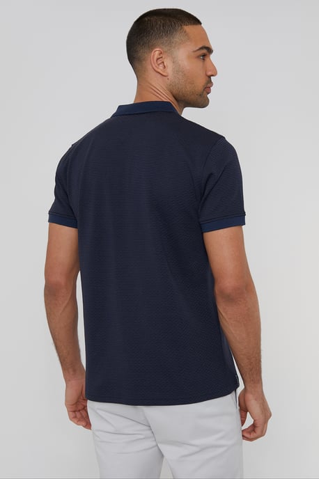 Navy 'Donora' Textured Cotton Rich Polo Shirt