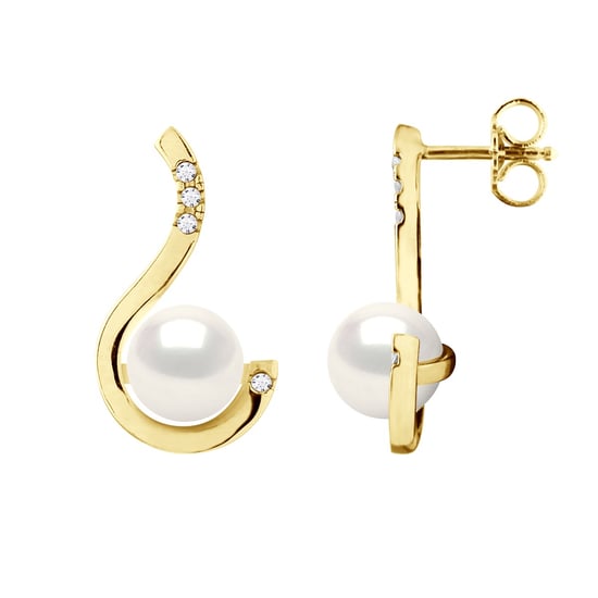 Oorbellen Prestige - Diamanten 0,08 Cts - Kwaliteit HSI - Wit Goud - Echte Gecultiveerde Zoetwaterparels Rond 7-8 mm - Image 1