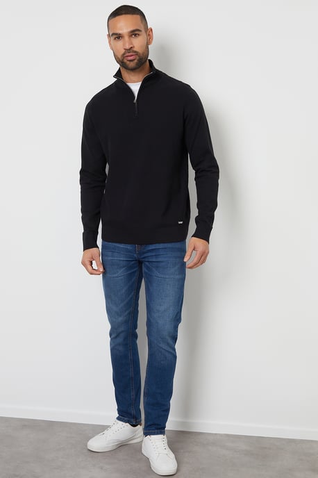 Black Basket Stitch Mock T-Shirt Quarter Zip Jumper
