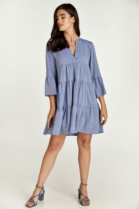 Denim Style Embroidered A Line Dress