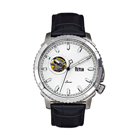 Reign Bauer Automatic Semi-SkeletonLeather-Band Watch