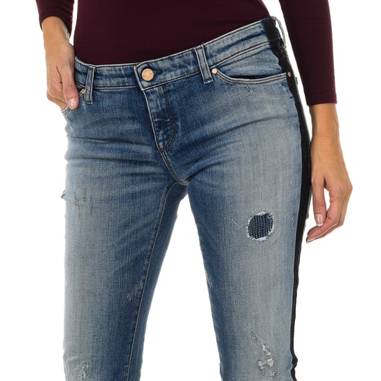 Women's long worn and torn effect denim pants 6Y5J06-5D2ZZ