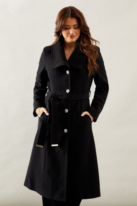 Knitted Collar Button Through Wrap Coat