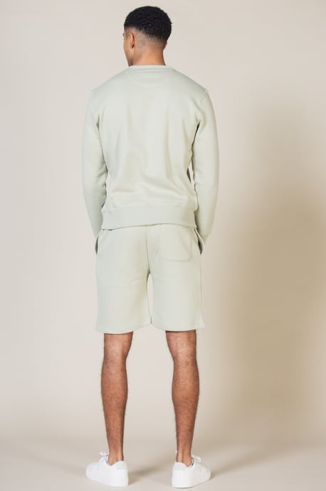 Light Green Cotton Blend Sweatshirt And Short Set