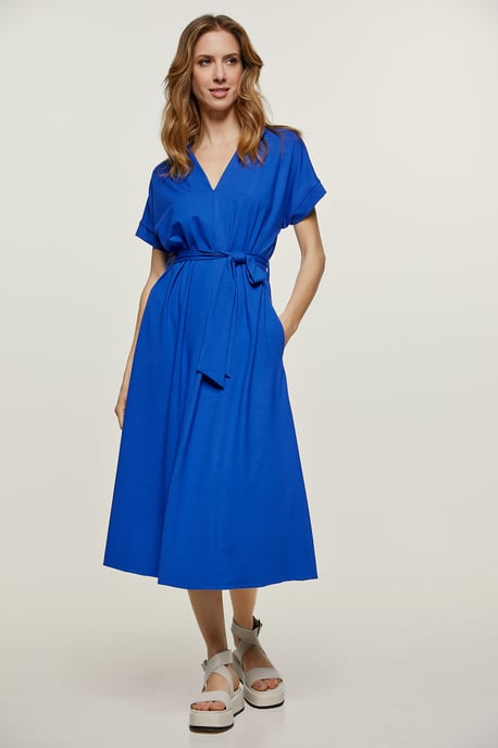 Royal Blue Jersey Belted Midi Dress