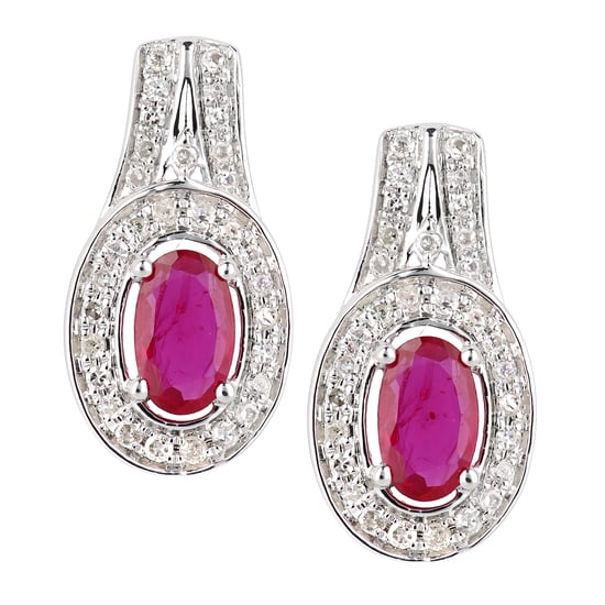 18ct White Gold Ruby and Diamond Oval Drop Earrings