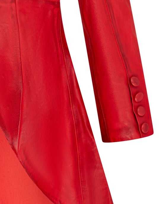 Womens Red Gothic Full Length Victorian Leather Coat - Vantaa