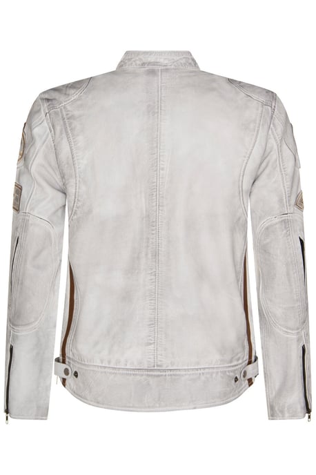 Leather racing biker motorcycle jacket with zipper