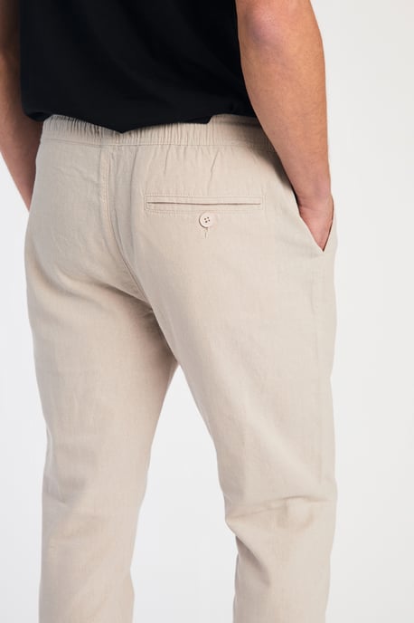 Stone Linen Blend Cuffed Trousers
