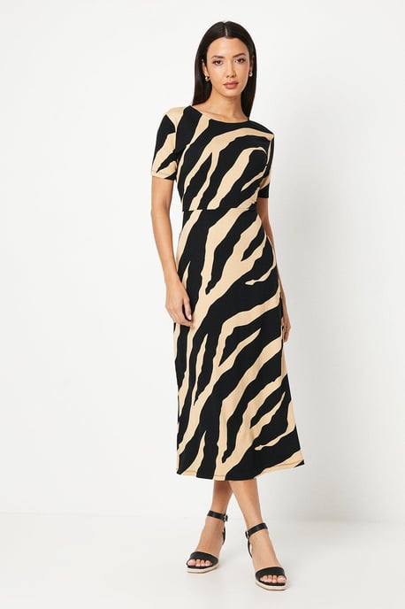Tiger Print Belted Jersey T-shirt Dress