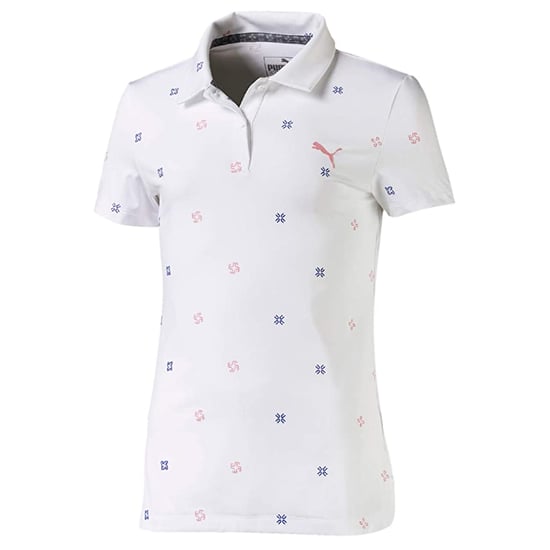 Puma DryCell Ditsy Polo Shirt Short Sleeve White Girls Top 595453 01