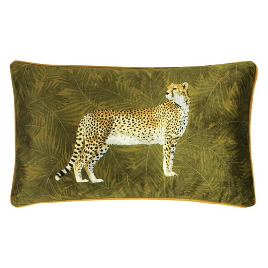 Paoletti Cheetah Forest Velours Kussen met Piping en Verenvulling - Image 1